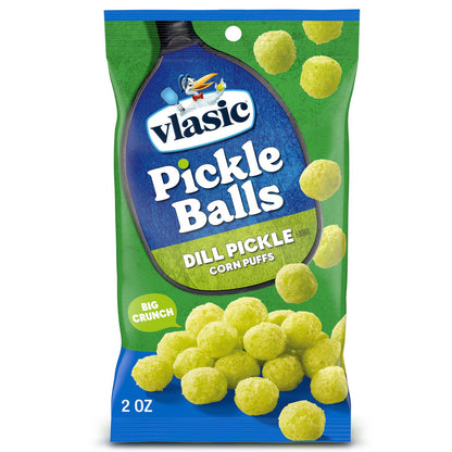 Vlasic Pickle Balls, Dill Pickle Flavored Corn Puffs, Pickleball Gifts, 2 oz.