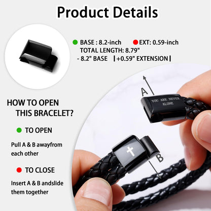 Men's Leather Bracelet with Cross Bible Verse, Double Layer Black Genuine Leather Bracelet for Men, Christian Religious Baptism Easter Gift for Men Dad Husband Boyfriend Grandson Son