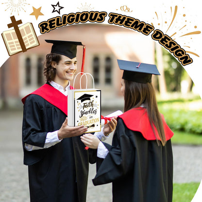 Humyoun 24 Pack Christian Graduation Gift Bags Class of 2026, Religious Graduation Favor Bags with Bible Verses, Black and Gold Paper Gift Box with Handles for Church College High School Party Favor