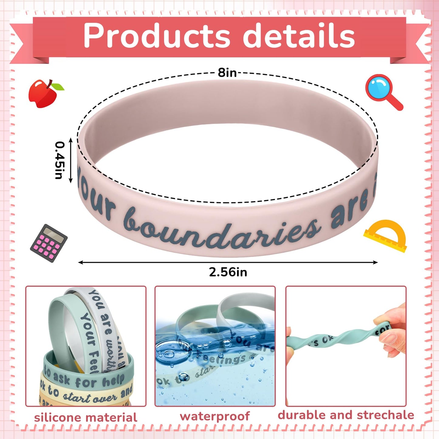 48 Pcs Mental Health Month Gift Motivational Silicone Wristbands Bulk Autism Awareness Day Affirmations Bracelets for Back to School Counseling Therapy End of Year Gift(Light Color,Motivational)