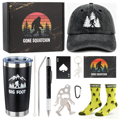 11Pcs Easter Big Foot Sasquatch Gifts, Mens Easter Basket Stuffers For Men Adults Husband Boyfriend With Hats, Mug, Keychain, Socks, Greeting Card, Multi-Function Tool Pen, Prefect For Camping