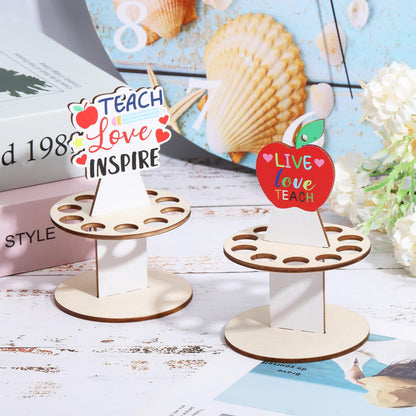 GLOBLELAND 4 Sets Wooden Teacher Appreciation Money Holders Funny Teacher Money Holder Ornaments for Cash Festival Gift Holders with 10 Holes and 4Pcs Tops Party Supplies Decoration