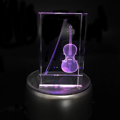 XINDAM 3D Violin Paperweight Laser Etched in Crystal Glass Cube Music for Graduation Christmas Birthday Valentine's Day