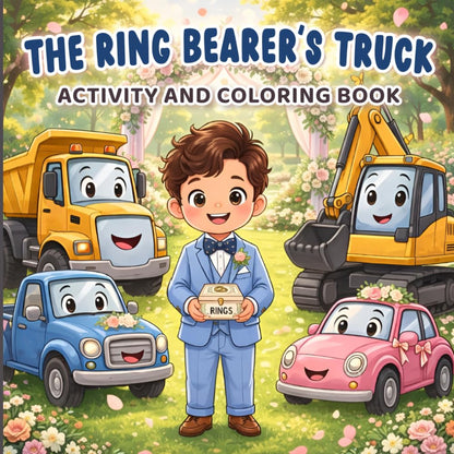 The Ring Bearer's Truck Activity and Coloring Book: A Fun Wedding Keepsake Gift for Boys Ages 2-8. Cute Vehicles, Mazes, Puzzles, I Spy, and Ring Security Certificate!