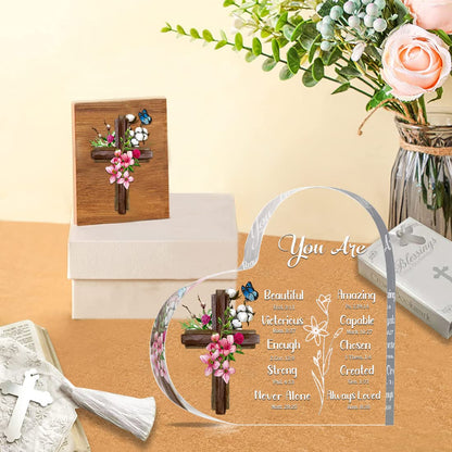 JUNQIU Christian Gifts for Women, Inspirational Gifts for Women Religious, Bible Verse and Encouragement Spiritual Gifts, Gifts for Woman, Mom, Friend, Sister-Acrylic Hearts Plaques