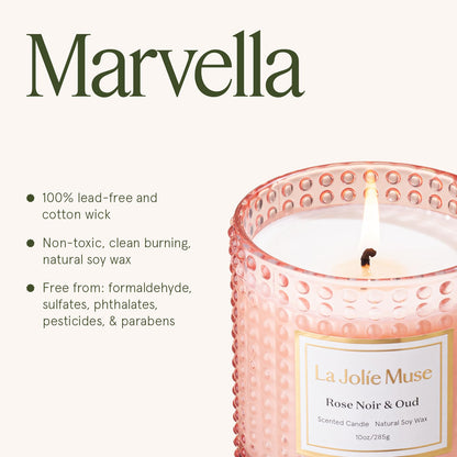 LA JOLIE MUSE Rose Noir & Oud Scented Candle – Lemon, Rose & Oud | 10 oz Natural Soy Wax | 55 Hours Clean Burn | Gift for Hosts & Gathering| Elegant Home Décor