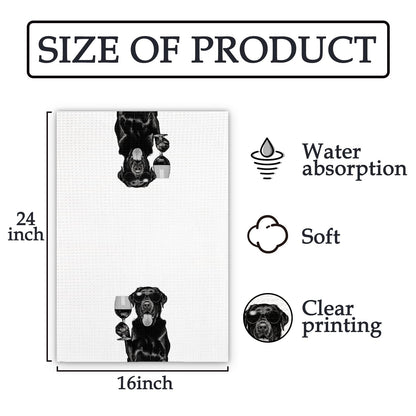 Black Lab Gifts Wine Dog Kitchen Towels, Gifts for Labrador Retriever Wine Lovers Decorative Hand Dish Towel for Kitchen Home Bar, Black Labrador Retriever Gift Home Bar Decor(16x24Inch)