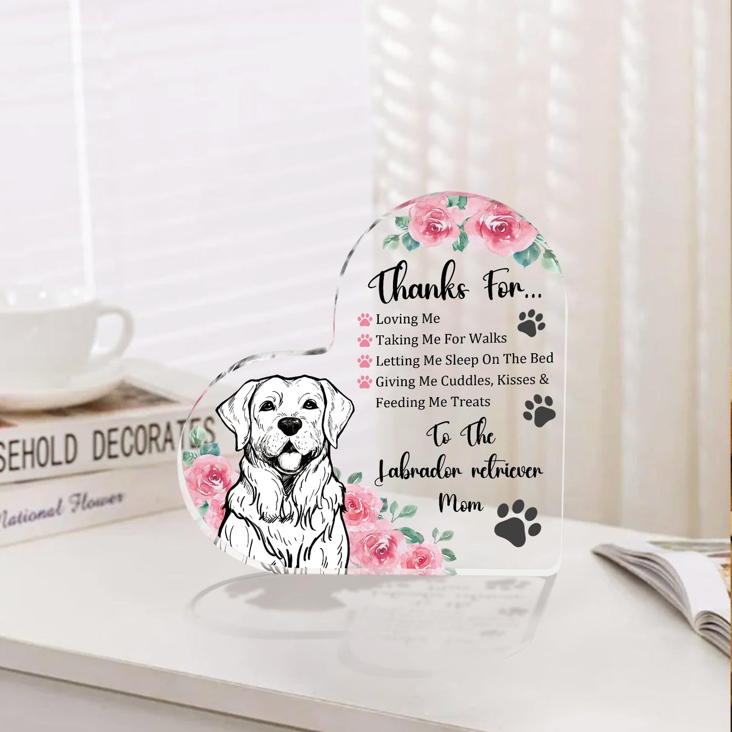 Tian Zhun Labrador Retriever Gifts for Women Thank You Labrador Retriever Mom Gifts for Women Dog Lover Rose Acrylic Heart Plaques Appreciation Gift for Mothers Day Christmas Birthday
