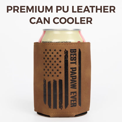 Best PaPaw Gifts – Funny PU Leather Can Cooler Sleeve for PaPaw from Grandkids, Fathers Day Birthday Christmas Gift Idea, Fits 12 Oz Cans