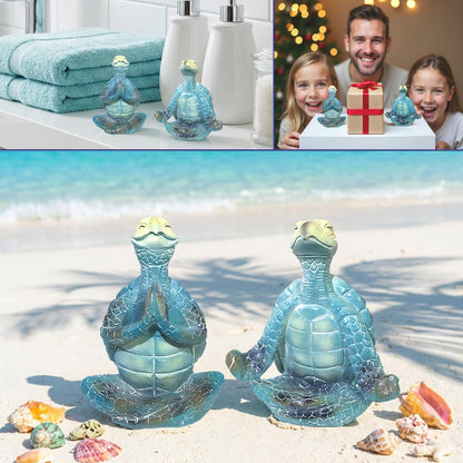 2-Pack Yoga Sea Turtle Figurines - Resin Meditation Desk Statue Decor with Non-Slip Base Zen Ocean Theme Table Shelf Sculptures Beach Bathroom Office Decoration Gifts for Women Turtle Lovers