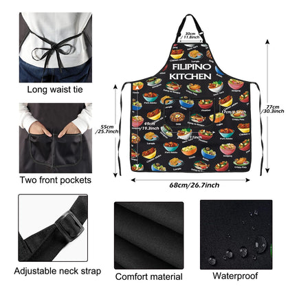PXTIDY Filipino Food Cooking Apron Filipino Cuisine Gift Philippines Vacation Gift Philippines Kitchen Apron With Pockets