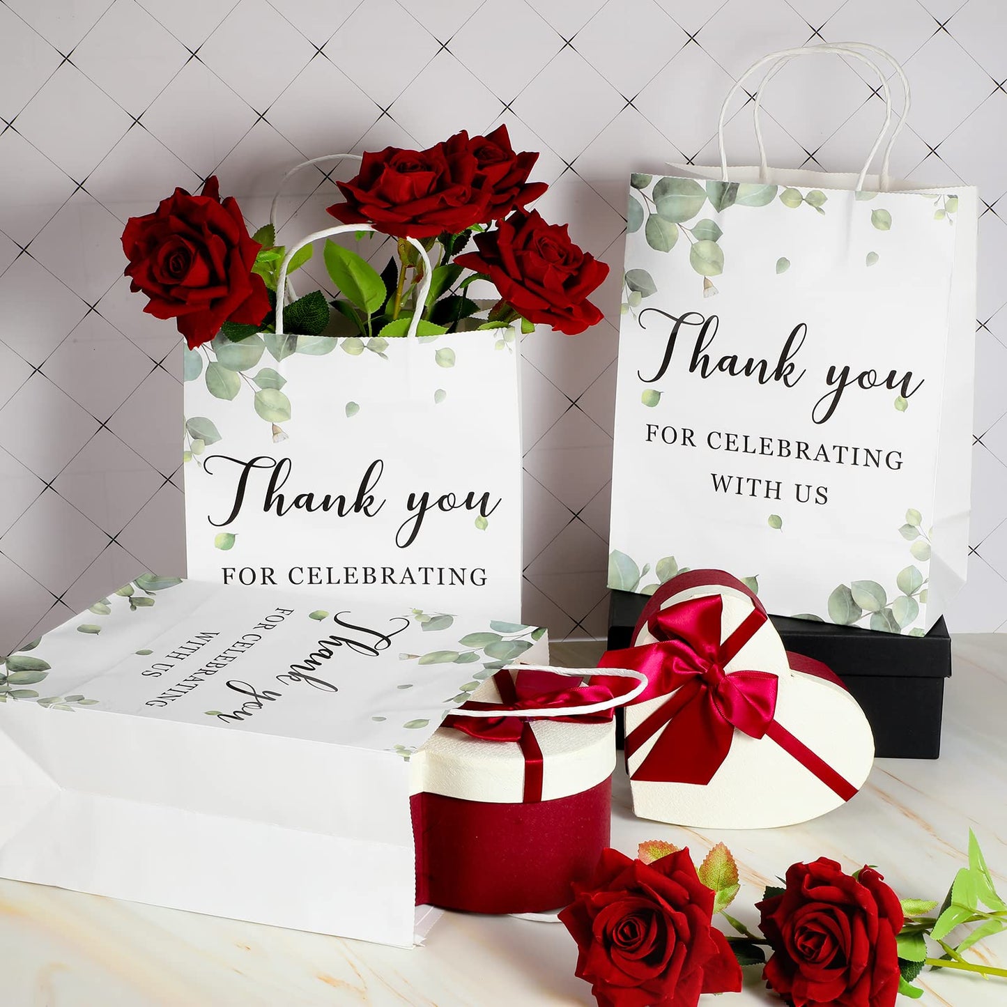 30 Pieces Wedding Welcome Bags Bulk with Handles,Thank You for Celebrating with Us,Wedding Favor Gift Bags for Guests Birthday Baby Shower Favors Supplies,8 x 4 x 10 Inch