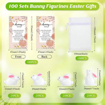 Tatuo 24 Sets Easter Mini Bunnies Mini Rabbit Figurines Wedding Supplies Cake Topper Motivational Bunny Card Gift Bags Hug Inspirational Gift for Easter Party Favors Spring Birthday Supplies