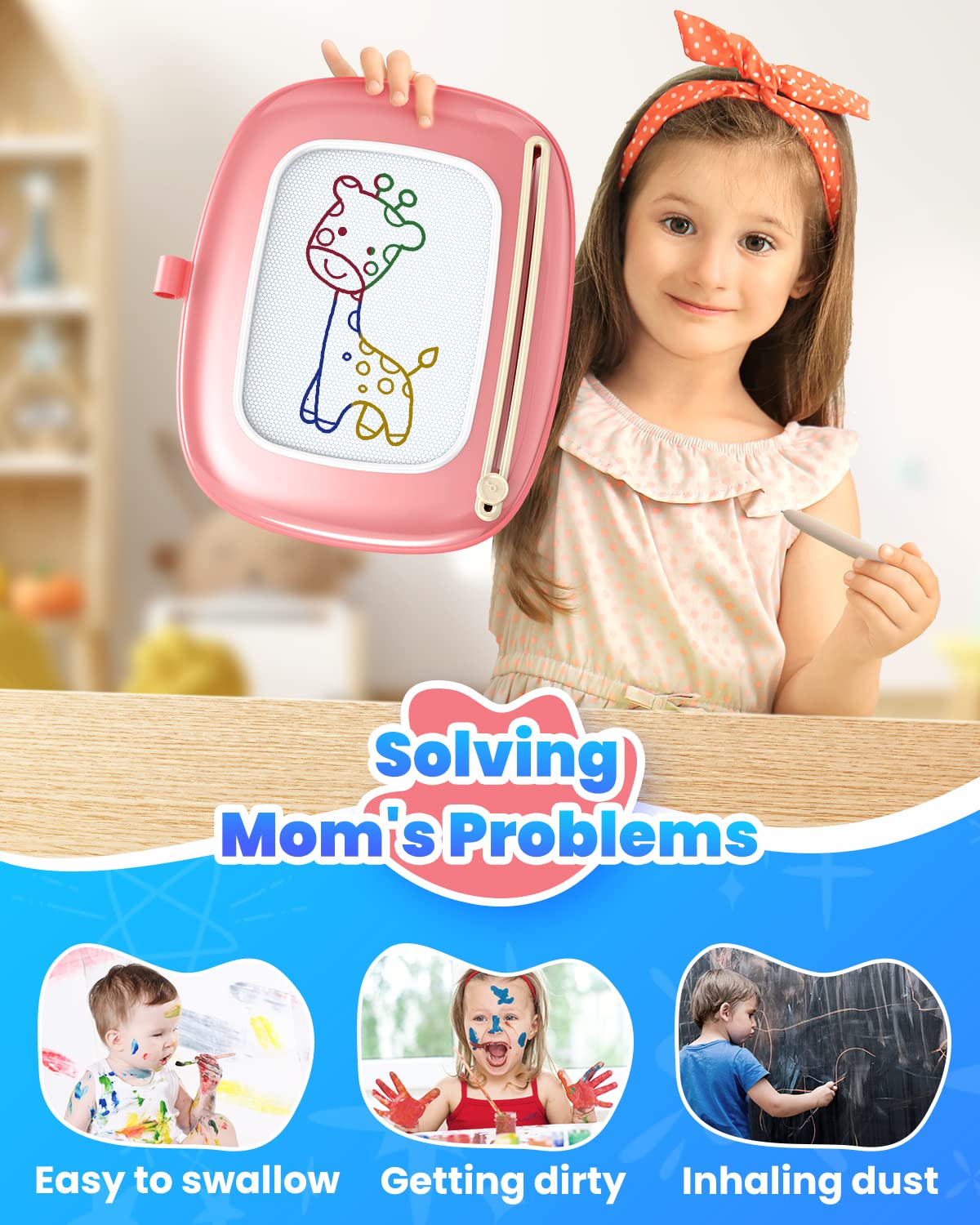 Seimome Magnetic Drawing Board, Toddler Girl Toys for 1-3 Year Old, Doodle Board Learning and Educational Kids Toys for 1 2 3 Year Old Baby Birthday GIF- Pink