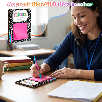 Eersida 24 Pcs/12 Sets Back to School Teacher Gift Daycare Teacher Appreciation Gifts Bulk Teachers Thank You Gift Wood Post Sticky Note Holder Composition Pencil Preschool Elementary Office Supply