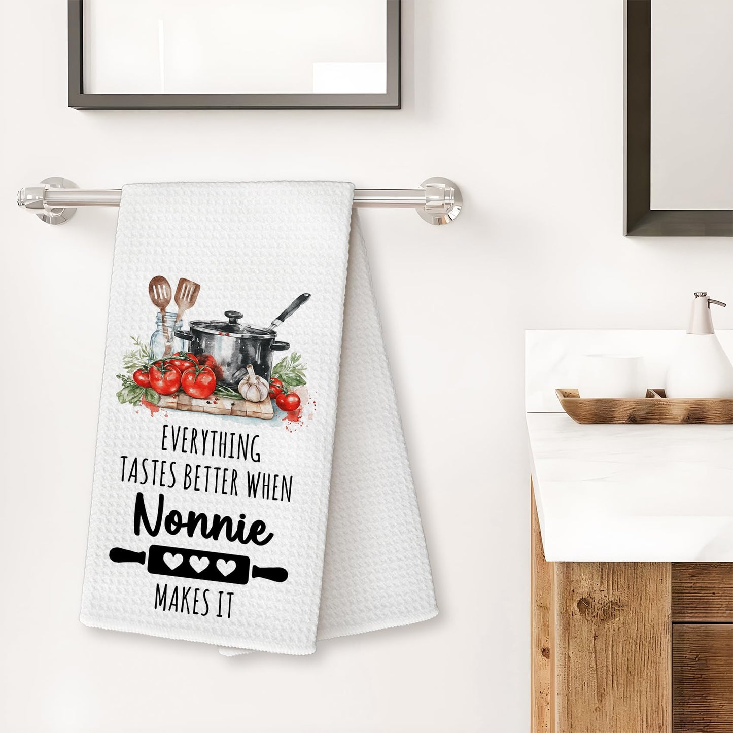 Nonnie Gifts for Grandma Kitchen Towels, Grandma Gifts from Grandkids Hand Towels, Everything Tastes Better When Nonnie Makes It Towel for Kitchen Bathroom Decorative, 16x24 Inch