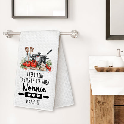 Nonnie Gifts for Grandma Kitchen Towels, Grandma Gifts from Grandkids Hand Towels, Everything Tastes Better When Nonnie Makes It Towel for Kitchen Bathroom Decorative, 16x24 Inch