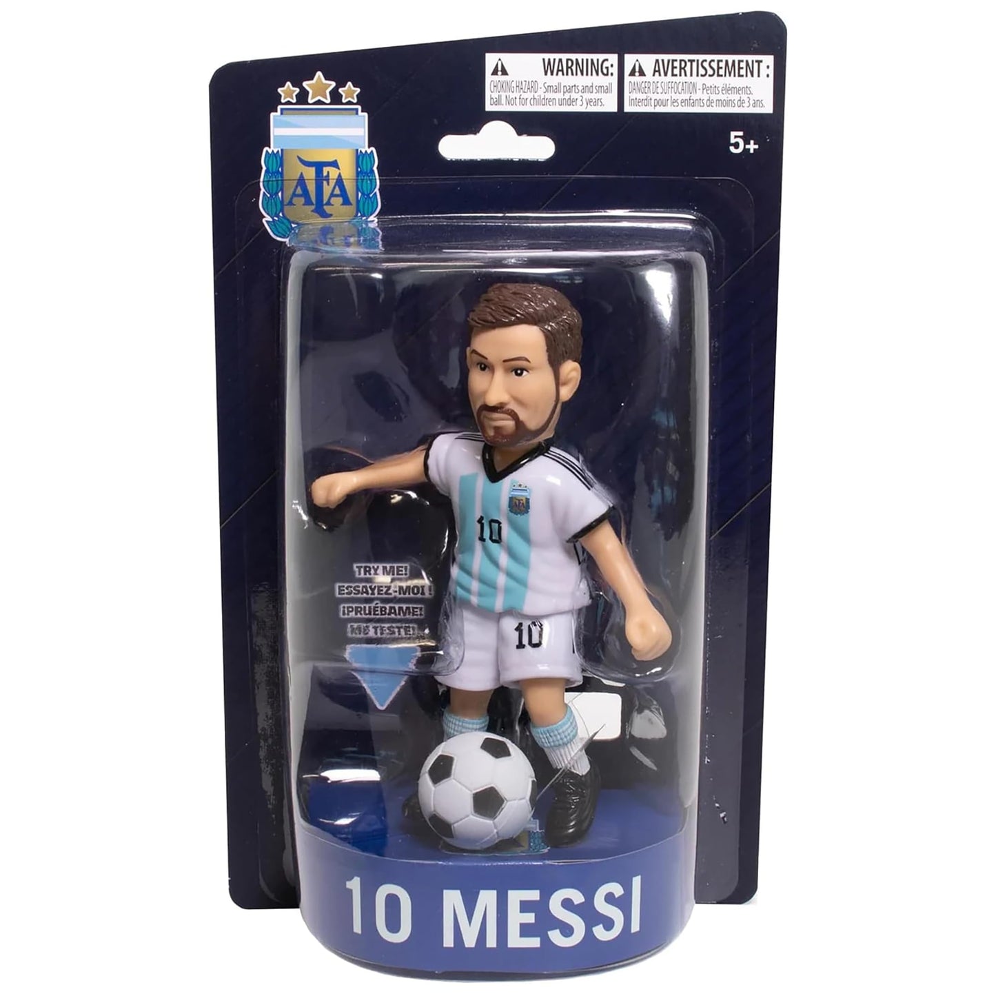 Maccabi Art Official Lionel Messi Argentina Soccer Action Figure, 4.5" Collectible with Movable Arms & Head, Display Stand