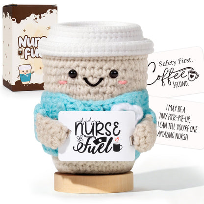 Nurse Gifts for Women with Crochet Coffee Doll,Cute Nurse Appreciation Gift,Handmade Knitted Coffee Plush with Encouragement Card, Thank You Gift for Nurses, Nursing Student,Graduation,Nurse Week