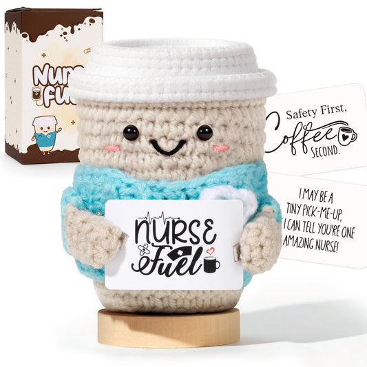 Nurse Gifts for Women with Crochet Coffee Doll,Cute Nurse Appreciation Gift,Handmade Knitted Coffee Plush with Encouragement Card, Thank You Gift for Nurses, Nursing Student,Graduation,Nurse Week