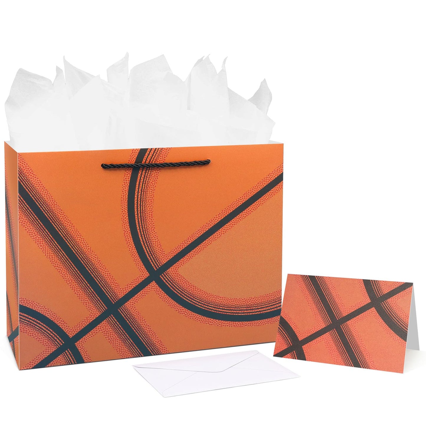 Oletx 13” Basketball Party Favor Gift Bags, Large Basketball Gift Wrapping Bag with Tissue Paper for Sports Party Birthday Goodie Gifts Treat Wrapping Bags