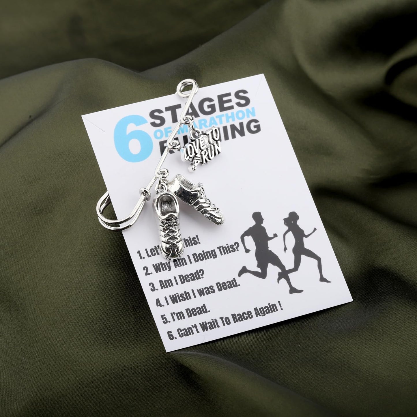 BEKECH Marathon Runner Gift Love To Run Running Shoe Charm Safety Pin Brooch Marathon Cross Country Running Gifts for Runners