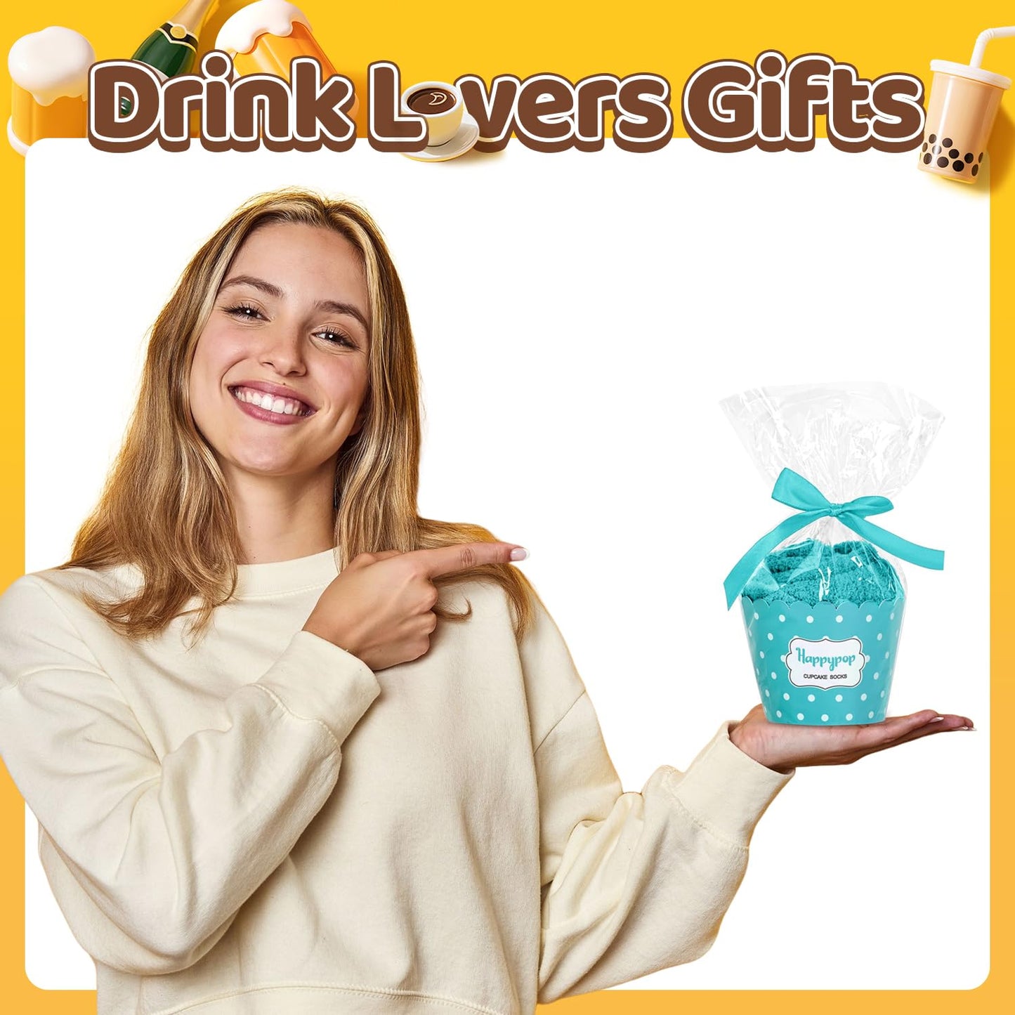 HAPPYPOP Funny Gifts for Women Men - Boba Tea Taco Gifts for Her, Bourbon Coffee Socks