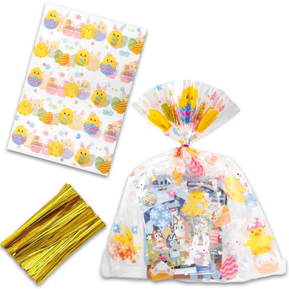 Bluey Easter Gift Bag Coloring Set - Bundle with 4 Coloring Activity Books, Easter Egg Print Cellophane Bag, Twist Tie, Stickers | Bluey Easter Gift Basket Stuffers