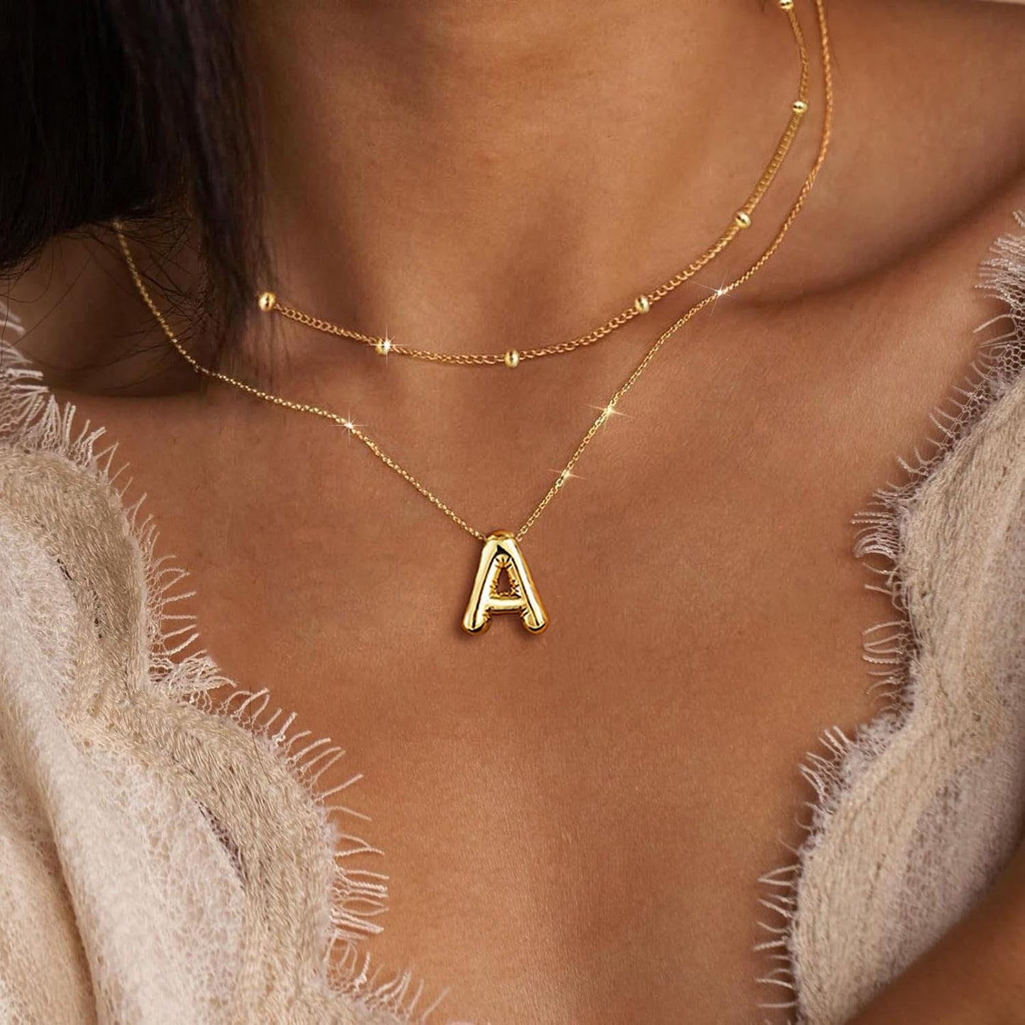 PANSHI Graduation Gift for Her Gold Initial Necklaces Gifts for Girls Women, Teen Girl Gifts Trendy Stuff Layered Bubble Letter Necklace Gold Jewelry Birthday Gift