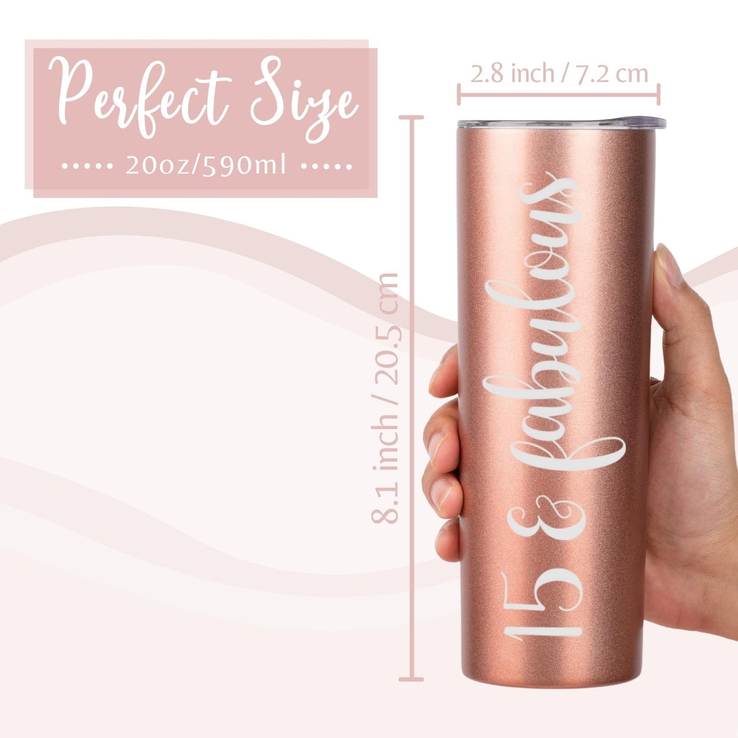 Onebttl Quinceanera Gifts, 15 Year Old Girl Gifts for Birthday, 15th Birthday Gifts for Girls, Female, Her - 20oz/590ml Stainless Steel Insulated Tumbler