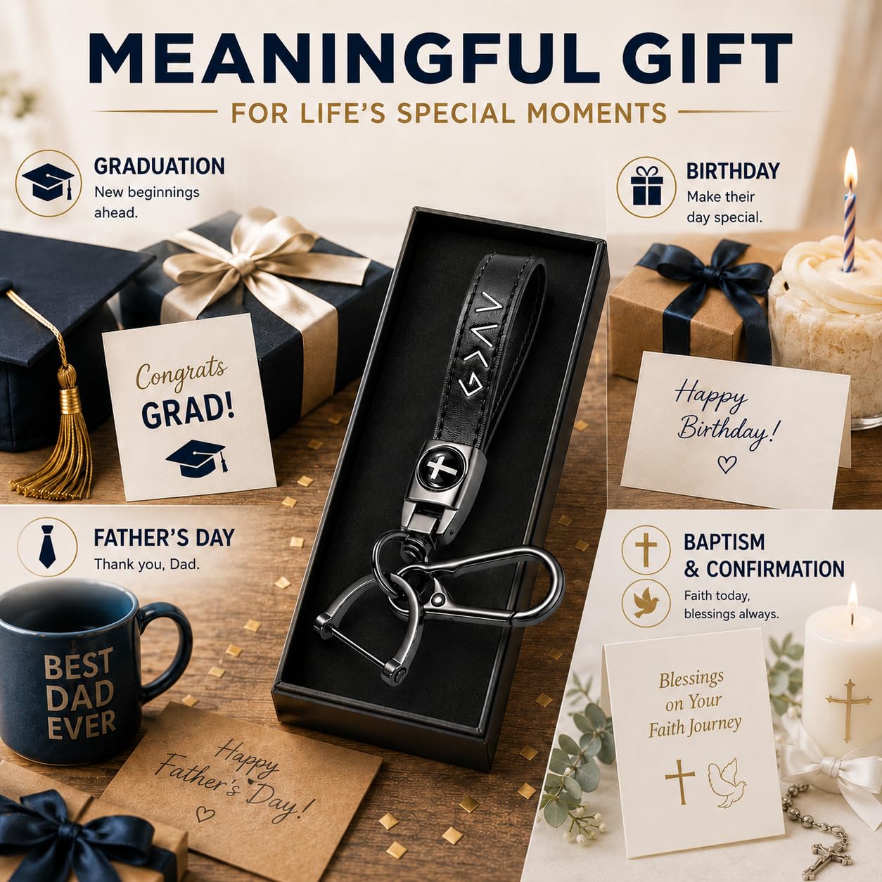 Christian Cross Leather Keychain, God Is Greater Than the Highs and Lows, Baptism Confirmation Graduation Gifts