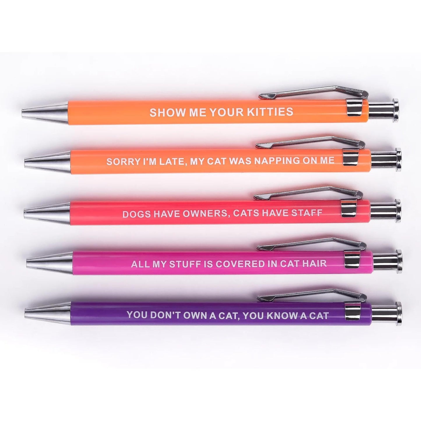 Funny Cat People Pens - Snarky Office Gag Gift, Black Ballpoint Pens with Humorous Sayings for Pet Owners, Cat Lovers, Coworkers