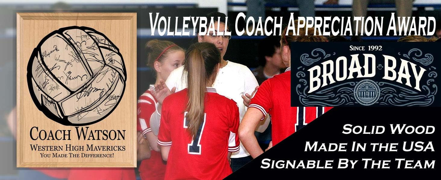 Volleyball Coach Gift Plaque SIGNABLE PERSONALIZED Recognition & Appreciation Award for Coaches - Team Signatures & Thank You Notes - Solid Wood - 8.5in x 11in x .75in (Volleyball Coach)