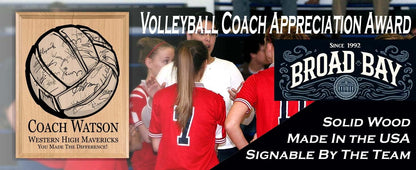 Volleyball Coach Gift Plaque SIGNABLE PERSONALIZED Recognition & Appreciation Award for Coaches - Team Signatures & Thank You Notes - Solid Wood - 8.5in x 11in x .75in (Volleyball Coach)