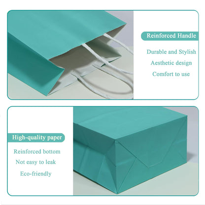 ADIDO EVA 50 Pcs Small Gift Bags Teal Blue Kraft Paper Bag Turquoise Gift Bags with Handles for Party Favors (8.2 x 6 x 3.1 In)