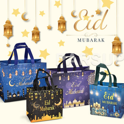 PARSUP 8PCS Eid Mubarak Reusable Gift Bags, Assorted Sizes Non-Woven Party Treat Bags with Handles for Gifts Wrapping, Party Supplies