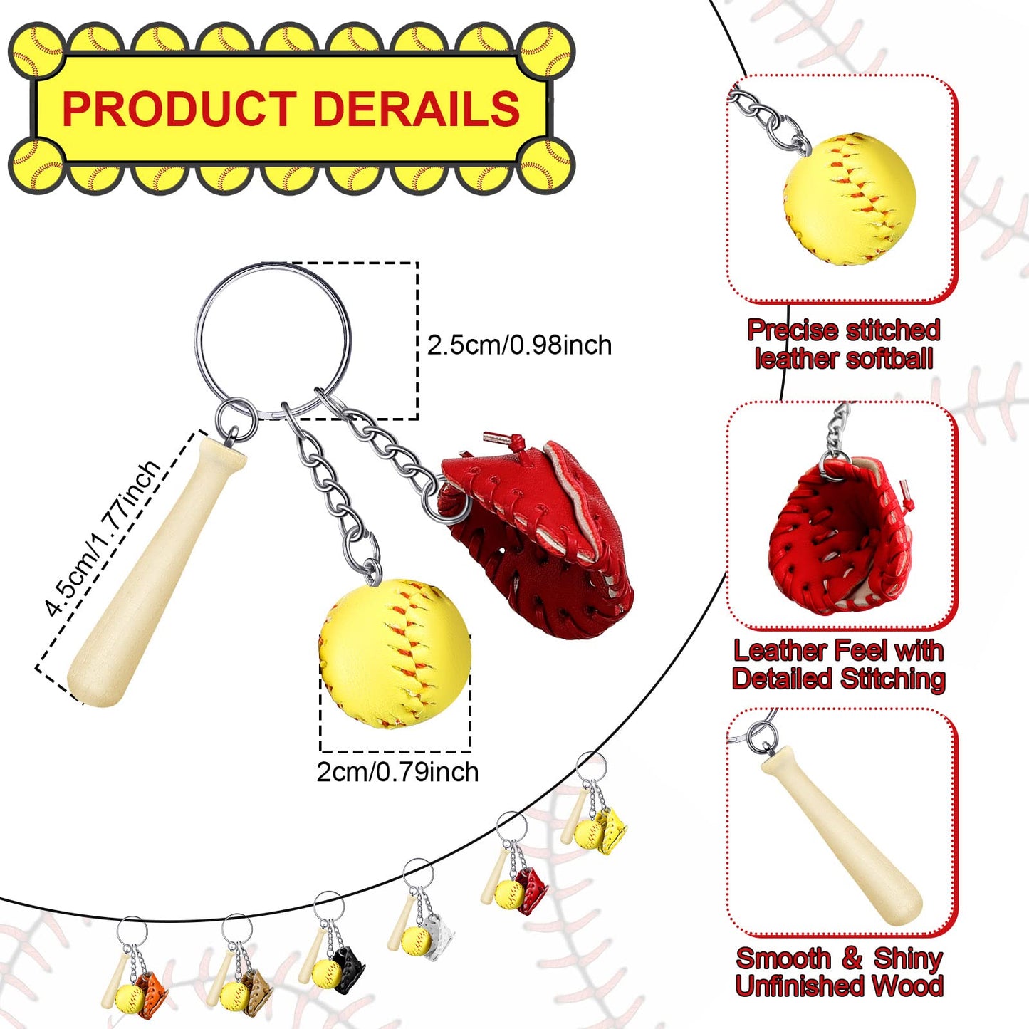 Junkin Softball Keychain Gifts Mini Wooden Bat Keyring for Girls Team Gifts Bulk Softball Accessories Sports Party Favors(12 Pieces)