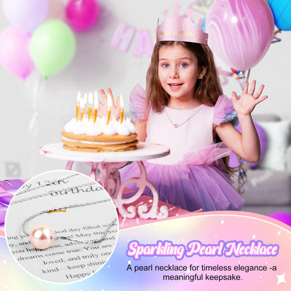 6 Year Old Girl Birthday Gift Set, Gifts for 6 Year Old Girls with Glass Cup (16oz), Socks, Pearl Necklace, Beaded Bracelet, Birthday Hat, Sash & Card