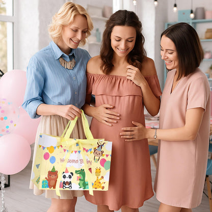 VGOODALL Gift Bag for Baby Shower, Yellow Paper Bag 12 x 4.7 x 8.3 Inches with 4 Tissue Paper and 1 Greeting Card for Newborn, Gender Reveal, Boys and Girls Party