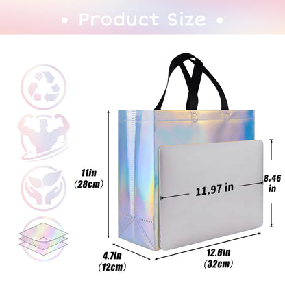 cabzymx Glossy Iridescent Gift Bags 15 Pcs, 12.6x4.7x11 In Reusable Goodie Bags Bulk with Handles & Sturdy Base, Christmas Gift Bags for Birthday, Wedding, Holiday, Party,Thanksgiving
