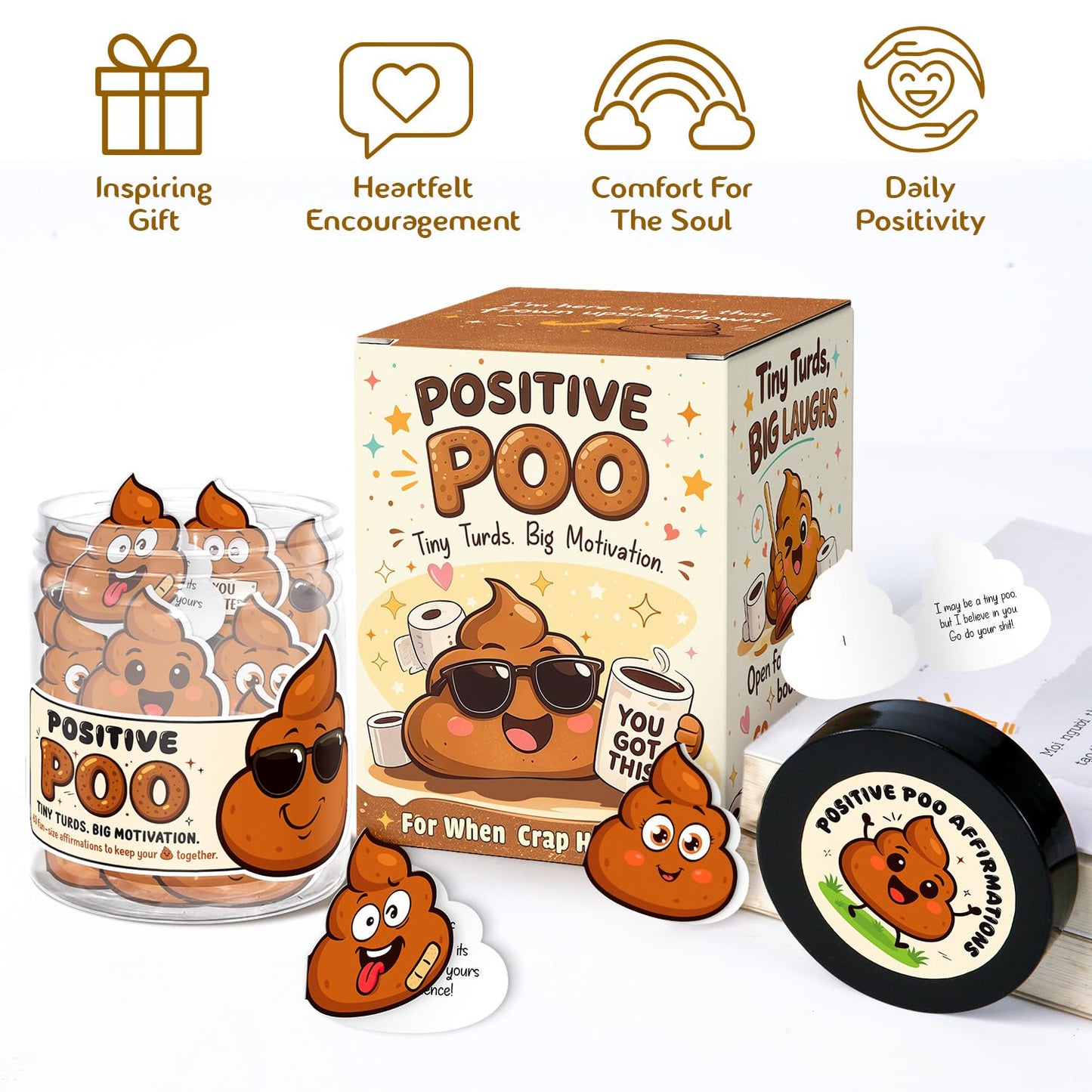 Funny Positive Poo Affirmation Cards Jar - Funny Fathers Day Gag Gift for Men, Brother, Teens, Coworkers, Best Friend - Poop Emoji Gifts - Poop Gifts - Emotional Support Poo