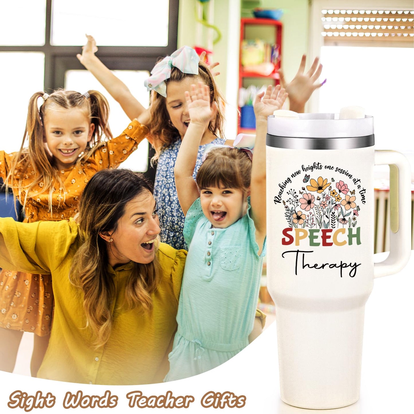 Qtencas Speech Therapy Gifts, Speech Language Pathologist Gift, SLP Gifts 40 Oz Stainless Steel Travel Tumbler, Therapist Appreciation Present for Women, Christmas Birthday Present for SLP