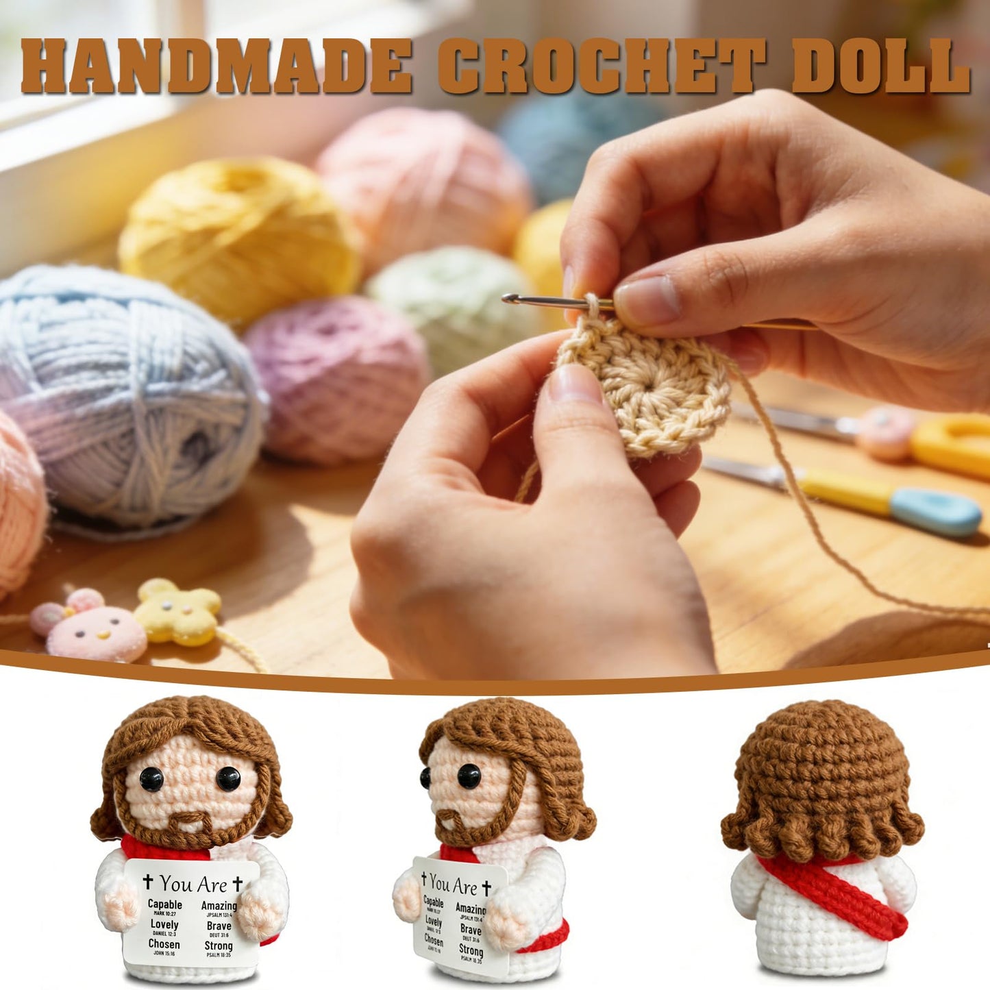 Positive Crochet Jesus, Emotional Support Christian Gifts for Women Teens, Religious Gifts for Women Men, Stocking Stuffers for Women
