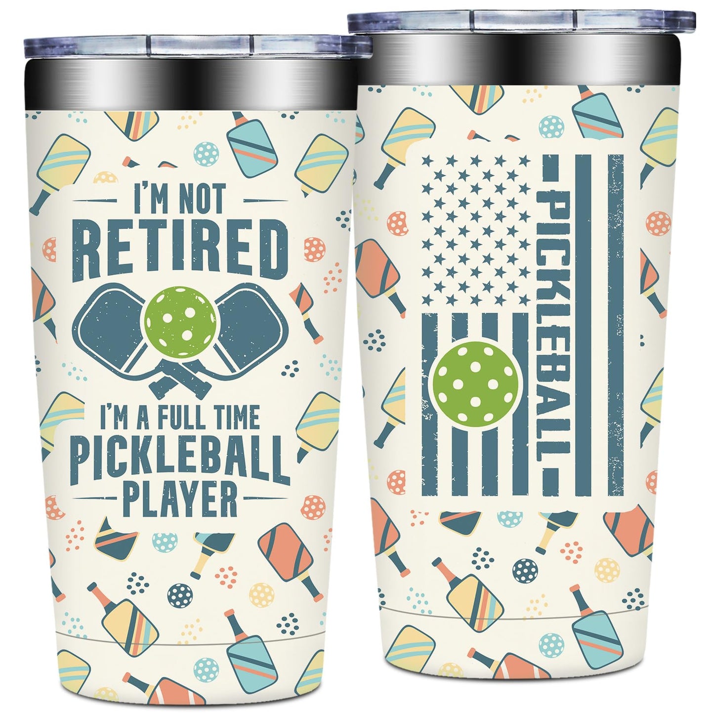 Pickleball Gifts for Women, Men - Pickle Ball Gifts for Woman - Christmas, Birthday Gifts for Pickle Ball Lovers - I'm Not Retired I'm a Full Time Pickleball Tumbler Cup 20 oz