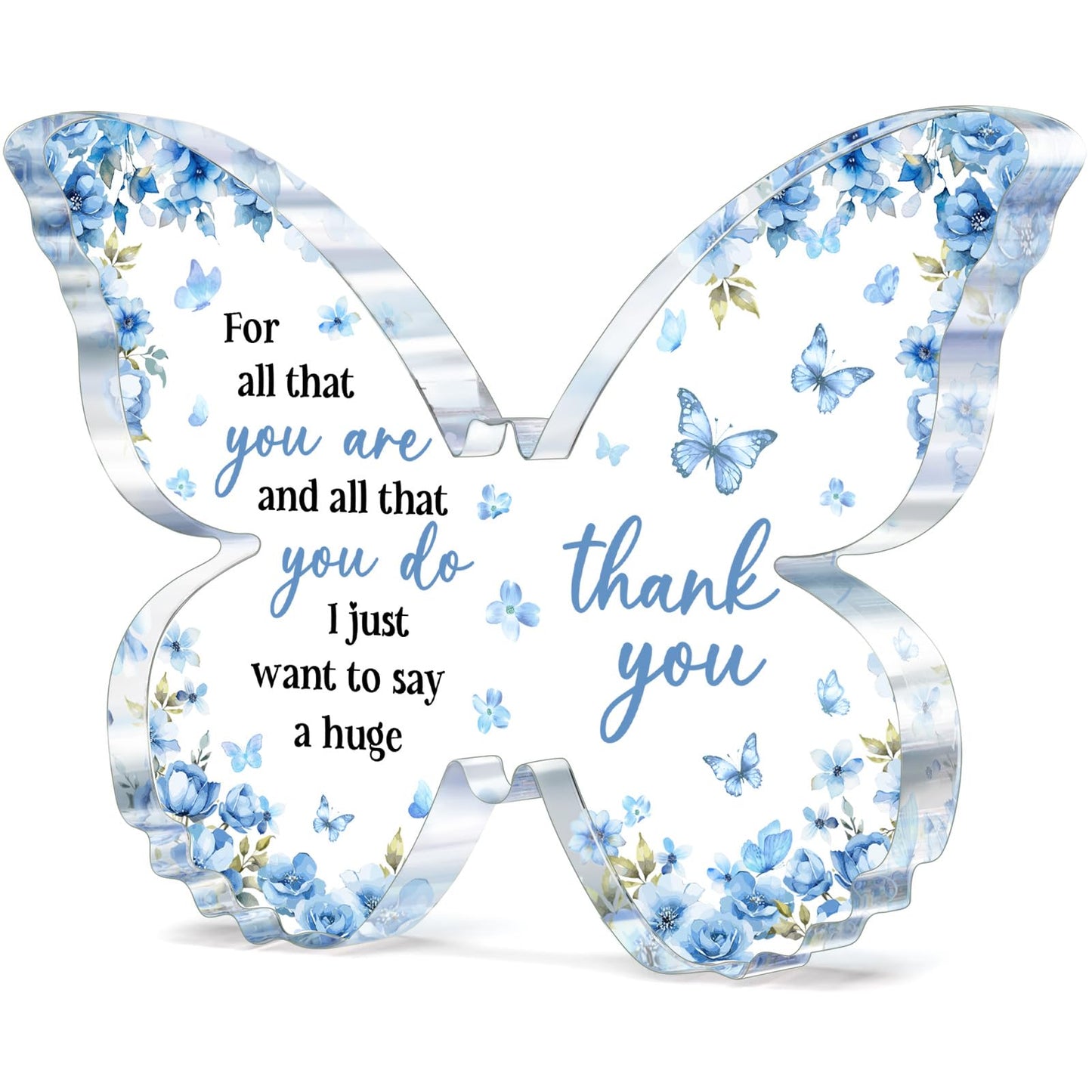 Thank You Gifts for Women, Appreciation Gifts for Teacher Coworker Employee Nurse Friend Christmas, 5x3.8x0.5 Inch Butterfly Acrylic Plaque Decor, Graduation Wedding Thank You Grateful Gift Bulk - Blue
