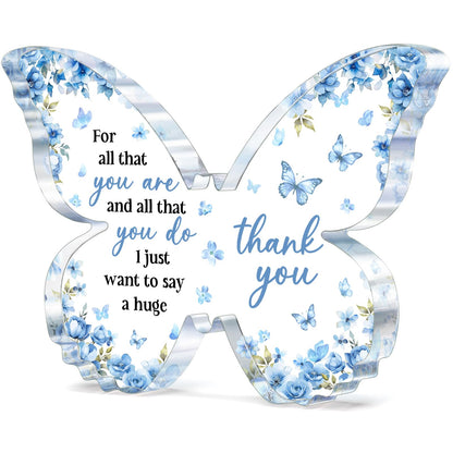 Thank You Gifts for Women, Appreciation Gifts for Teacher Coworker Employee Nurse Friend Christmas, 5x3.8x0.5 Inch Butterfly Acrylic Plaque Decor, Graduation Wedding Thank You Grateful Gift Bulk - Blue
