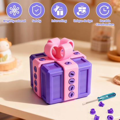 Annoying Gift Box, 3.14in Prank Gift Box, 3D Printed Gift Box with Screws, Surprise Funny Money Present Box for Kids, Novelty Gift Boxes for Birthday Valentines Party Favors (Pink Purple)