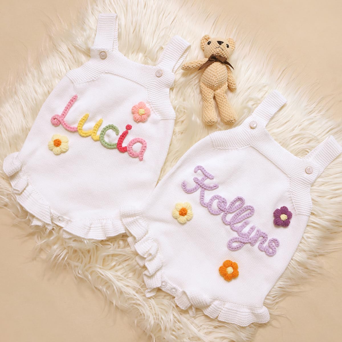Personalized Baby Romper,Infant Rompers Girl,Custom Knitted Toddler Girl Onesie,White Newborn Bodysuit,Personalized Baby Gifts,Newborn Gift for Birthday
