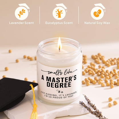 Masters Degree Graduation Gifts- Funny Masters Degree Candle with Mortarboard- Graduation Gift for Her/Him/Graduates, Grad Gift for Women/Men, Lavender, Soy Wax