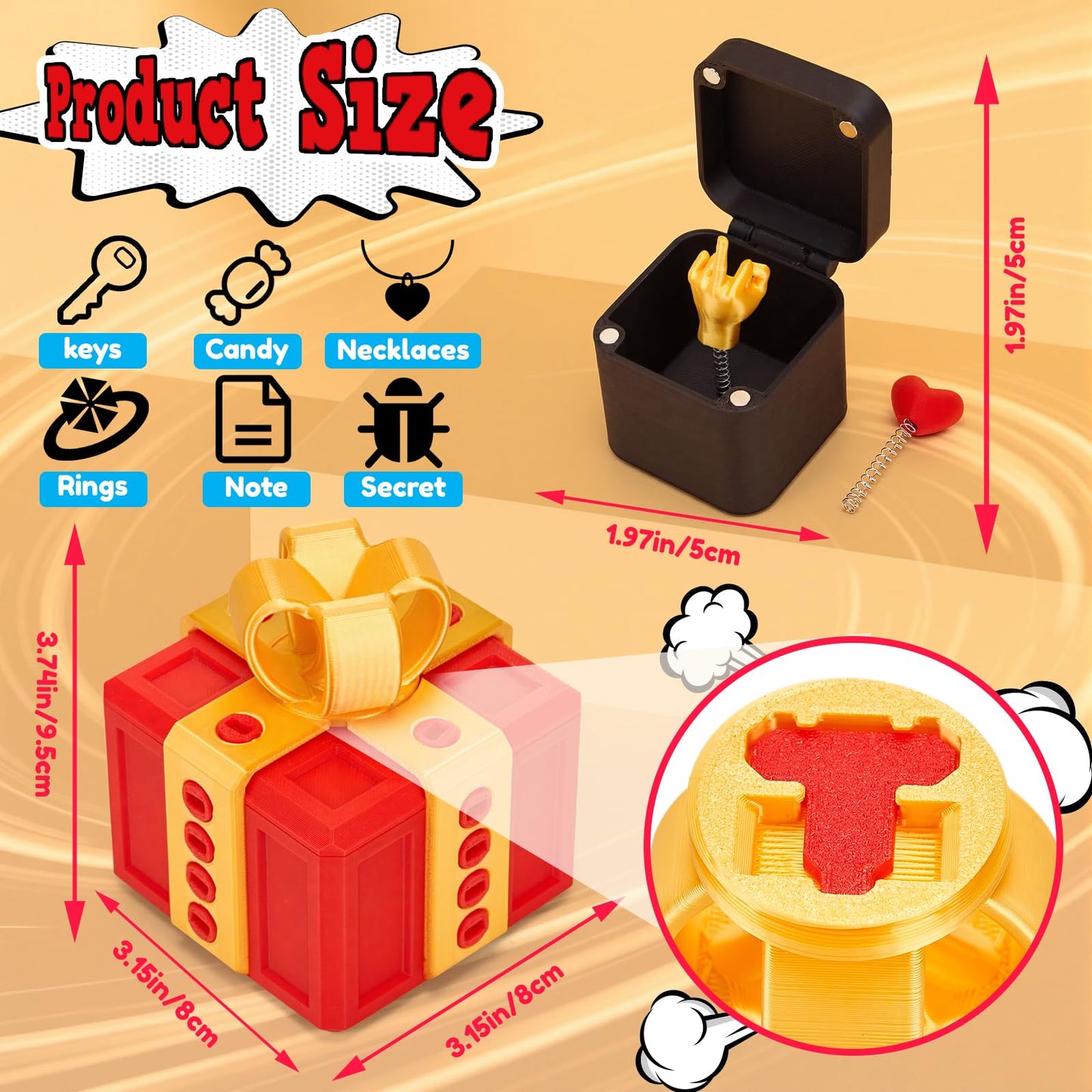 3.74 Inch Gotcha Box Prank with Surprise Finger, Annoying Gift Box with Finger,3D Printed Prank Gift Box with Screws & Pop Up Finger, La Puta Caja Broma Birthday Gifts for Friends Her/Him